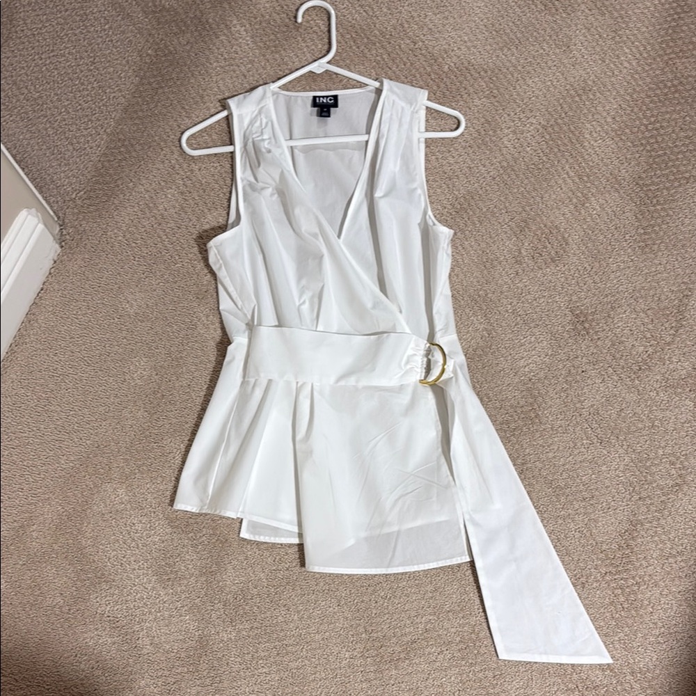 INC International Concepts White Wrap Top